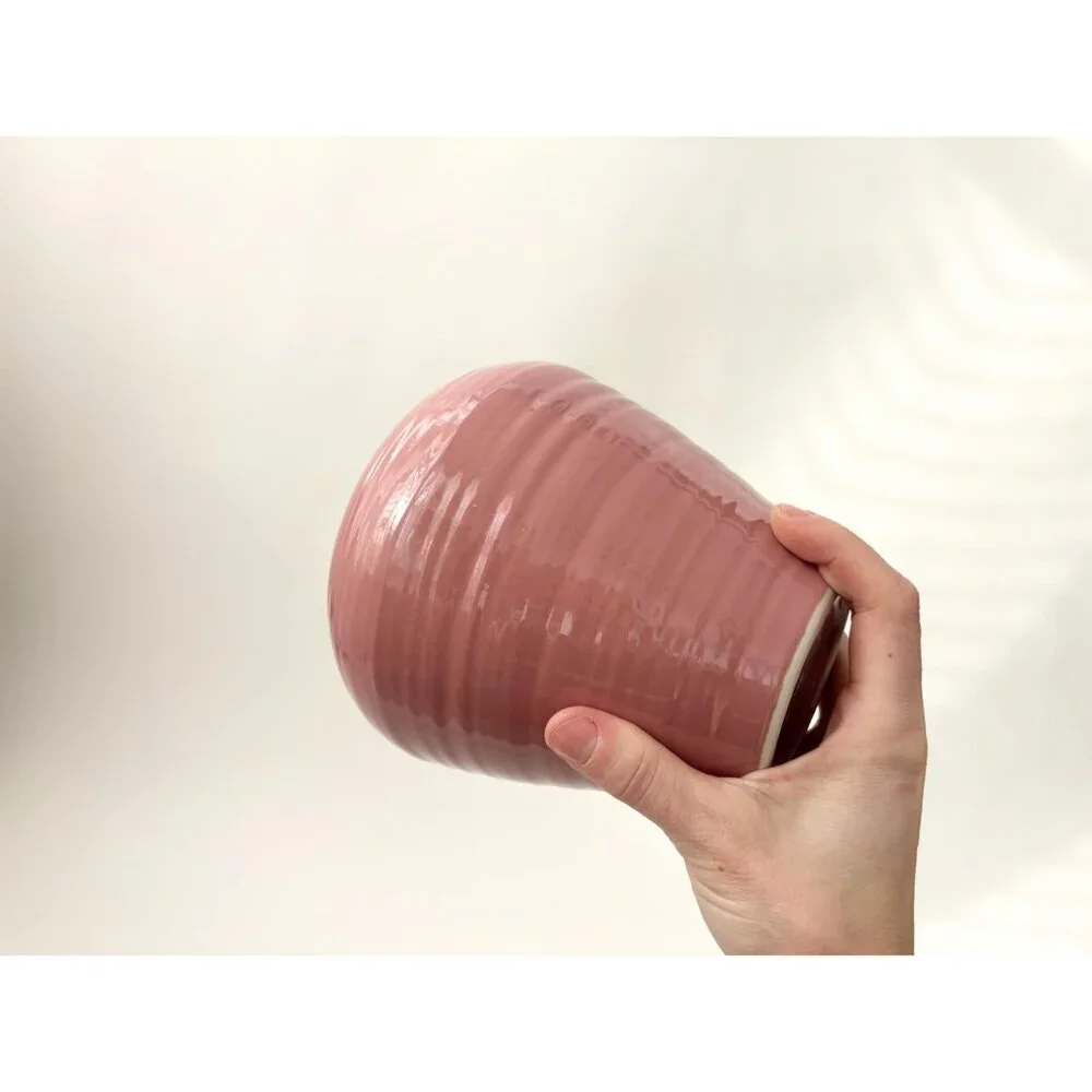 Dusty Rose Minimalist Bulbous Glazed Pottery Midcentury Modern 1980's Vase